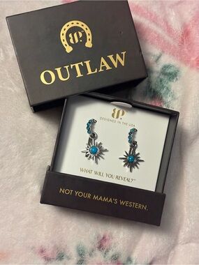 Bomb Party Outlaw collection Turquoise Sunburst Dangle Earrings - Blue Silver